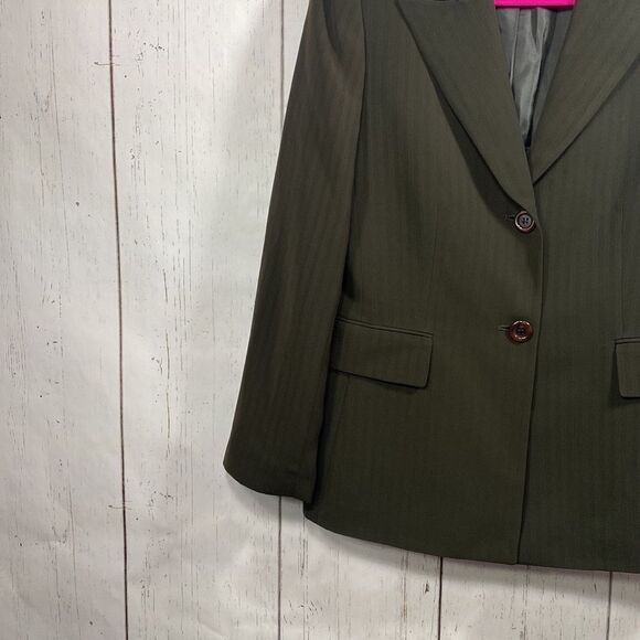 Tahari Arture S Levine Womens Dark Olive Green Blazer Jacket - Picture 5 of 14